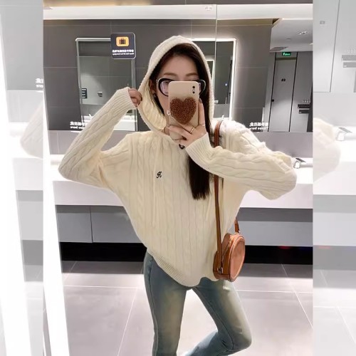 2024 New Autumn and Winter Gray Hooded Sweater Women's Spring Small Twist Inner Sweater Simple Twist Hoodie