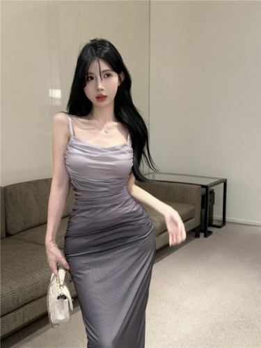 Actual shot~ Pure lust sexy suspender dress, mesh tight sleeveless long skirt, gradient waist-hugging skirt