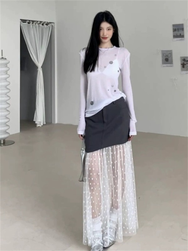French pullover ice silk thin sequin sunscreen top for women summer slightly see-through with suspender skirt air-conditioned sweater knitted blouse