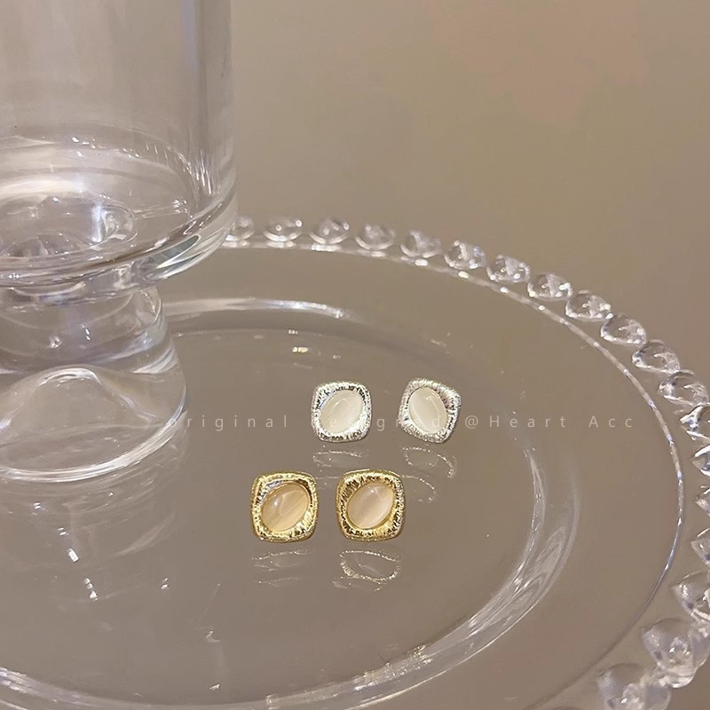 S925銀針輕奢小眾簡約氣質貓眼石耳釘女ins潮小巧精緻高級感耳環