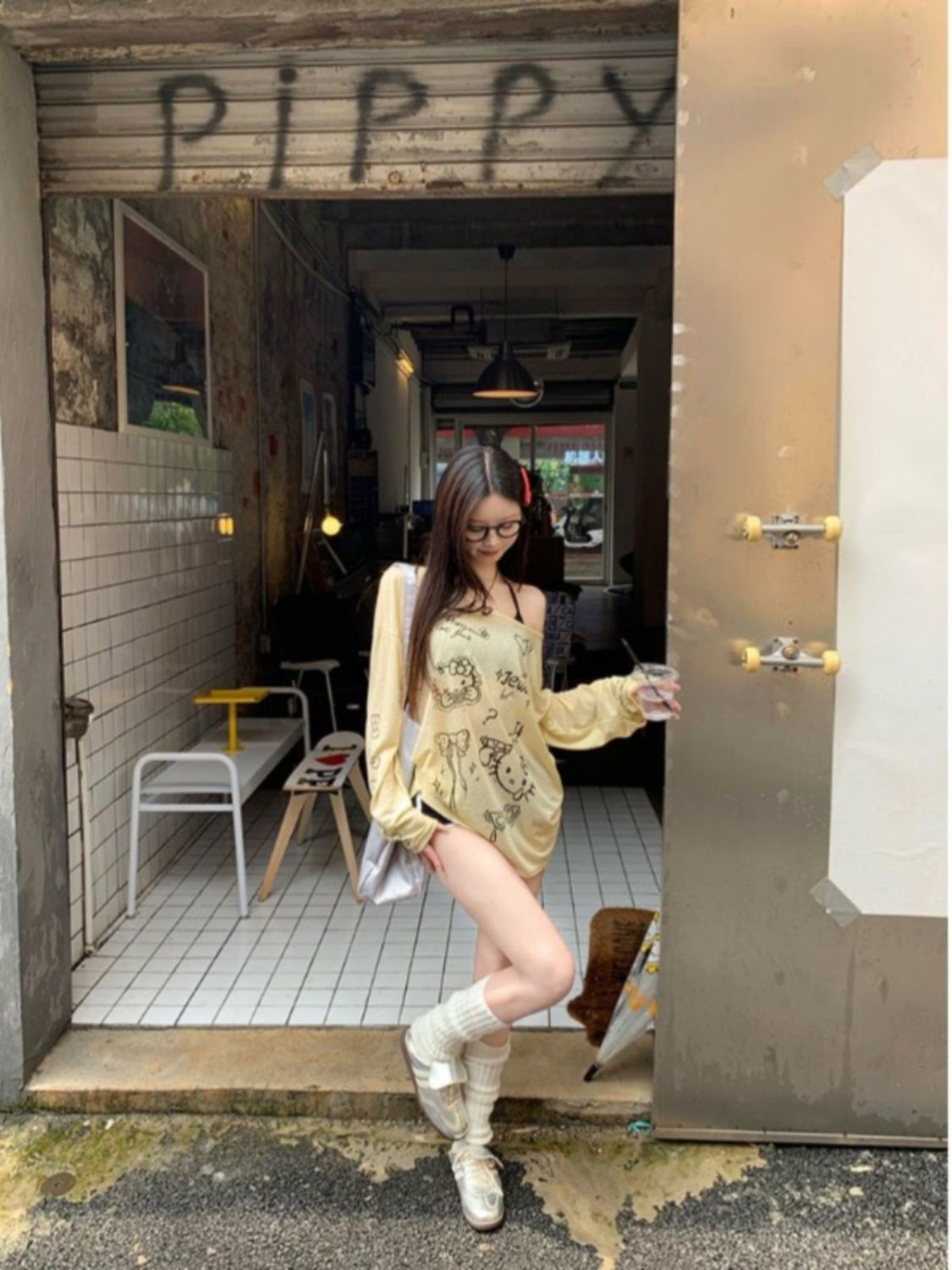 Original Tencel Linen Lazy Yellow Long-Sleeve Design-Oriented Niche Off-the-Shoulder Loose Thin-Sleeve Sun Protection Cover-Up Top
