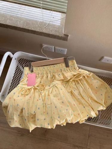 Floral yellow flower bud skirt skirt for women 2024 new summer elastic high waist ruffled a-line cake skirt