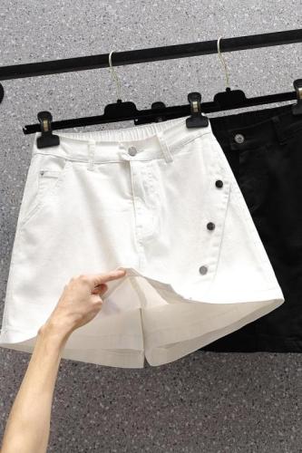 Real shot of summer large size loose elastic casual European version denim short skirt pants for fat girls high waist wide leg shorts A-line skirt