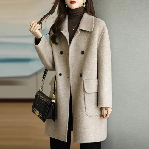 Woolen coat for women 2024 autumn and winter new age-reducing Korean style warm mid-length loose coat for small people