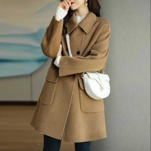 Woolen coat for women 2024 autumn and winter new age-reducing Korean style warm mid-length loose coat for small people