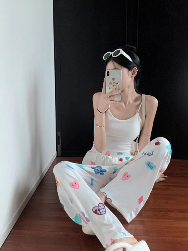 Official picture of casual wide-leg pants for women in summer, new versatile high-waisted, draping, lazy floor-length pants, straight-leg thin trousers