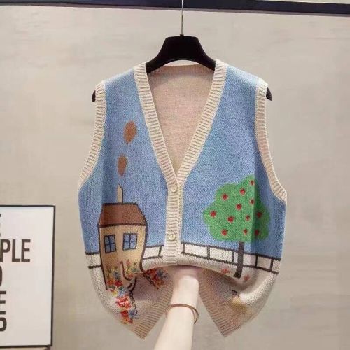 Cardigan v-neck knitted vest for women 2024 spring and autumn new loose outer vest layered sweater vest trendy