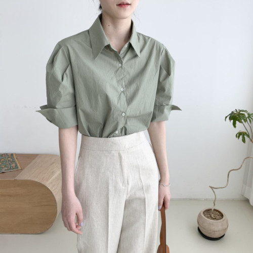 Size update chic summer new Korean style short-sleeved simple design versatile temperament niche shirts