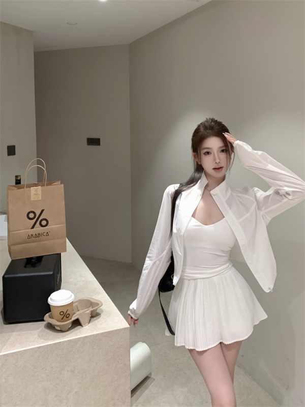 Actual photo sun protection spring casual jacket high waist skirt suit