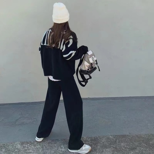 2024 Autumn/Winter Korean New Wool Cardigan Set with Wide Leg Pants for Women - Slimming Loose Matchy Set