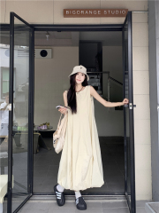 Actual shot ~ plus size women's clothing 2024 design silhouette A-line dress sleeveless fluffy flower bud vest dress trendy