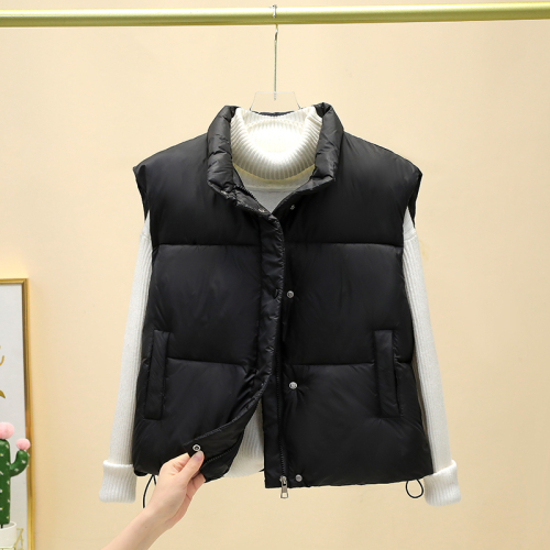 Actual shot of 2024 autumn and winter new Korean style short stand-up collar vest, foreign style, loose and versatile, vest, cotton jacket, foreign trade