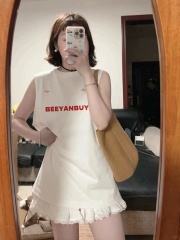 Summer minimalist letter printed vest women's white mid-length waistcoat retro sports casual contrast color high-end top