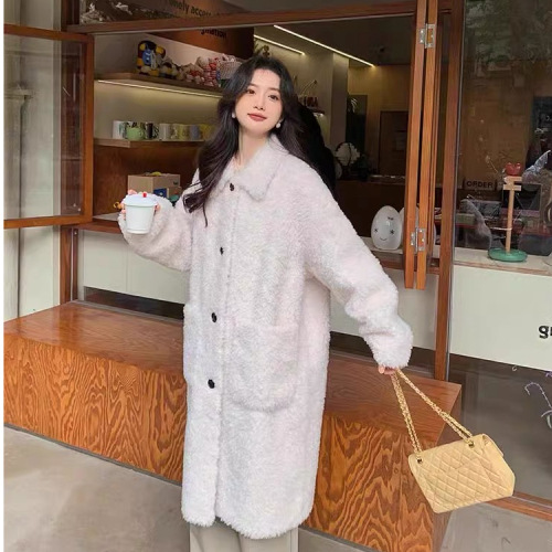 2024 new autumn clothing Korean style winter mid-length lamb velvet slim simple versatile simple coat jacket for women