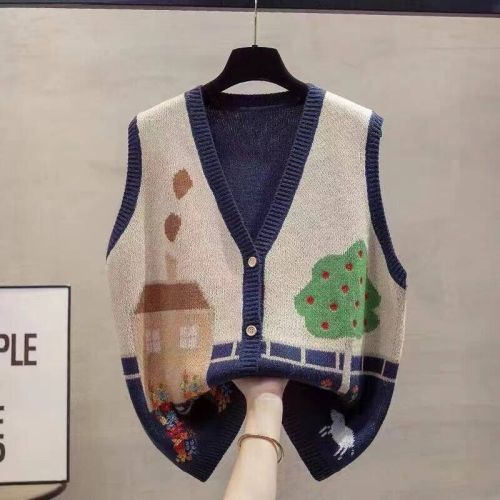 Cardigan v-neck knitted vest for women 2024 spring and autumn new loose outer vest layered sweater vest trendy