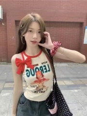 Perris sweet and spicy contrasting bow hottie pullover vest