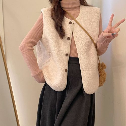 New autumn and winter products, loose, casual, versatile, slimming and temperament vest, cute girly lamb wool vest, coat vest