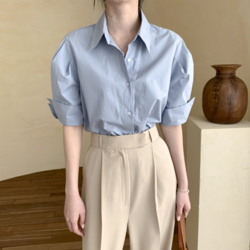 Size update chic summer new Korean style short-sleeved simple design versatile temperament niche shirts