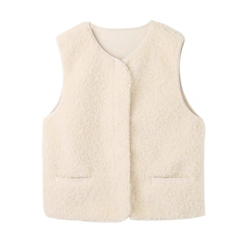 Autumn lamb fleece vest for women in autumn and winter small loose sleeveless vest vest vest short top