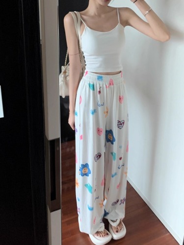 Official picture of casual wide-leg pants for women in summer, new versatile high-waisted, draping, lazy floor-length pants, straight-leg thin trousers