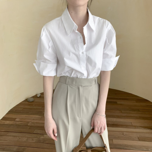 Size update chic summer new Korean style short-sleeved simple design versatile temperament niche shirts