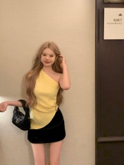 Real photos of women’s clothing pleated asymmetric tops