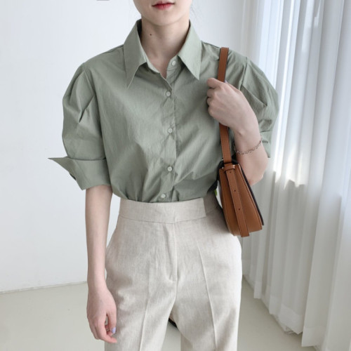 Size update chic summer new Korean style short-sleeved simple design versatile temperament niche shirts