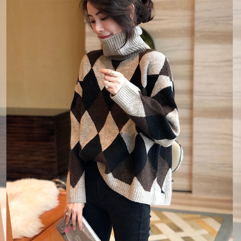 Arctic Fleece Acrylic 48% Nylon 22% PBT 30% Autumn and Winter New Sweater High Neck Knitted Underwear Diamond Pattern 