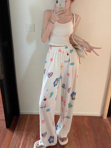 Official picture of casual wide-leg pants for women in summer, new versatile high-waisted, draping, lazy floor-length pants, straight-leg thin trousers