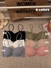 Real shot of summer ice silk camisole sports wrap chest fixed cup bra beautiful back anti-exposure tube top for women