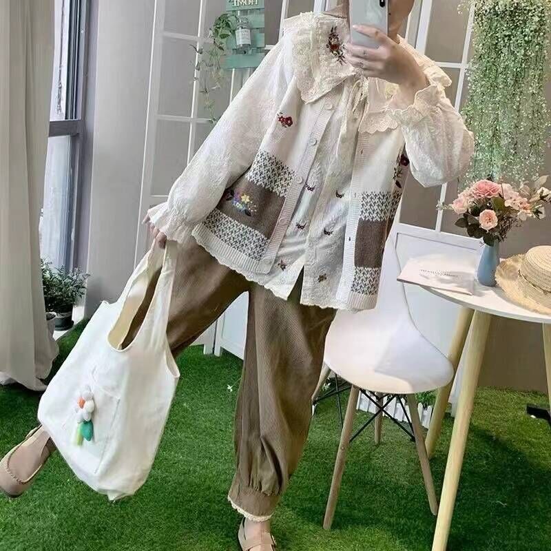 Qiuxin retro literary college style Korean style hand-embroidered color-blocked wool vest vest for women