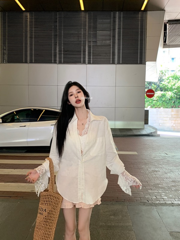 Actual shot and real price Pure Desire Relaxation Sunscreen Shirt Jacket Slim Fit Lace White Two-piece Women's Set