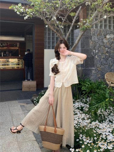 Actual shot of new Chinese style suit for women, national style embroidered button-down shirt, summer loose wide-leg casual pants two-piece set