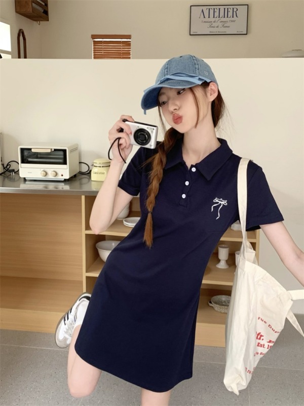 Summer new Korean style casual sports style embroidered dress women's commuting slim skirt