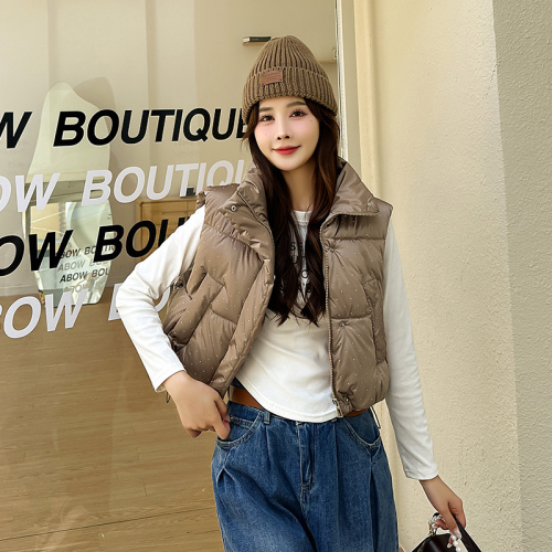 2024 Winter New Korean Style Customized Hot Diamond Thickened Warm Down Velvet Vest Short Jacket for Women