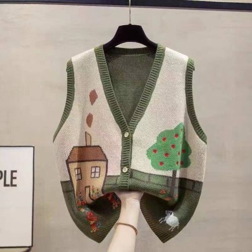 Cardigan v-neck knitted vest for women 2024 spring and autumn new loose outer vest layered sweater vest trendy