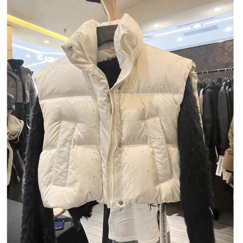 2024 Winter New Korean Style Customized Hot Diamond Thickened Warm Down Velvet Vest Short Jacket for Women