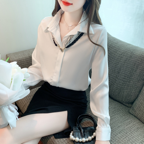 Already shipped 2024 autumn new white shirt LO business wear acetate satin high-end tops women's clothing