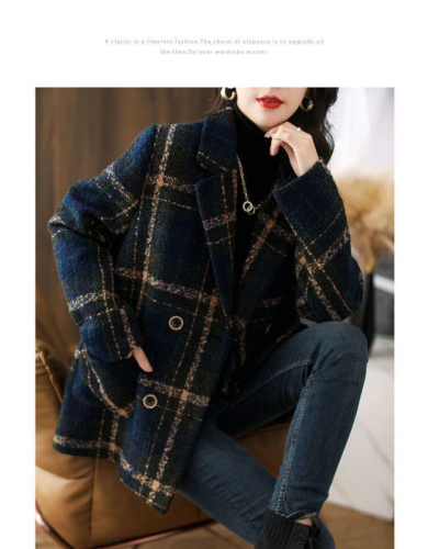 Plus size women's 2024 autumn and winter new fashion Korean style slimming retro plaid splicing fur coat