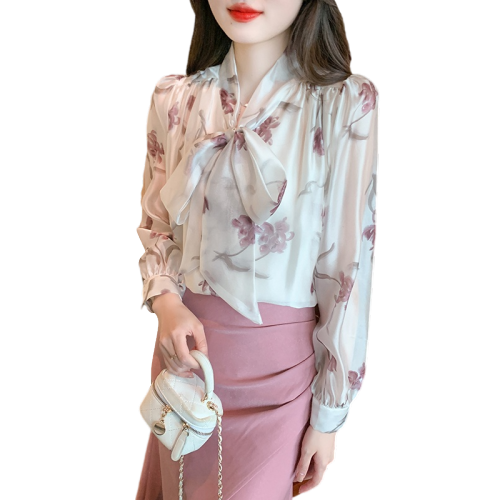 Already shipped, real shot 2024 autumn new style gentle and elegant bow tie shirt top French chiffon shirt