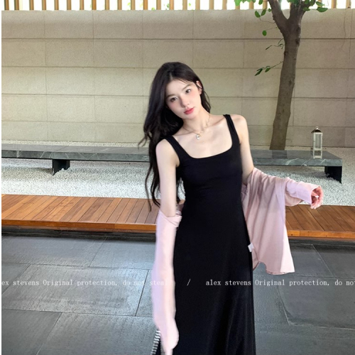 Sleeveless suspender dress for women 2024 summer seaside vacation waist slimming vest long skirt