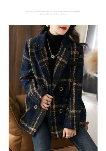 Plus size women's 2024 autumn and winter new fashion Korean style slimming retro plaid splicing fur coat