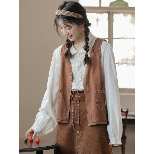 Not less than 99 real shot Japanese retro design strap embroidered loose vest