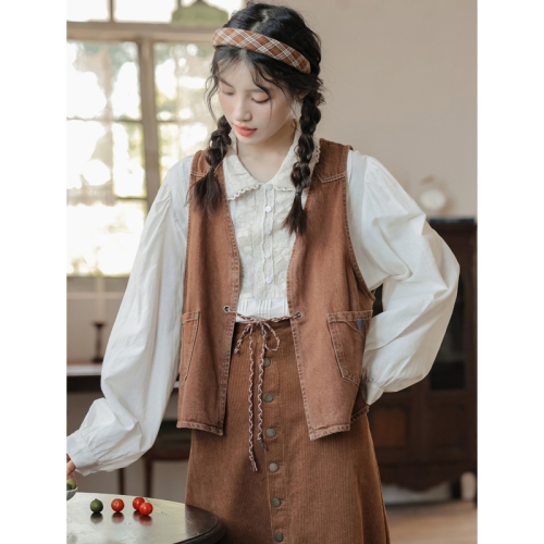 Not less than 99 real shot Japanese retro design strap embroidered loose vest