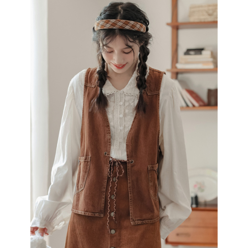 Not less than 99 real shot Japanese retro design strap embroidered loose vest