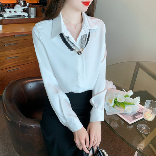 Already shipped 2024 autumn new white shirt LO business wear acetate satin high-end tops women's clothing