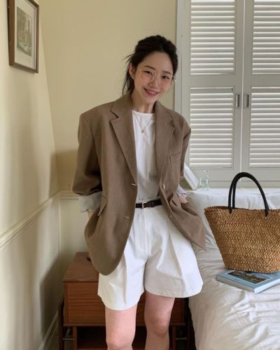 Relaxed cotton and linen thin blazer