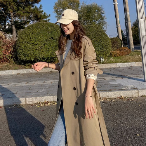 Spring khaki windbreaker jacket for women long over the knee this year's popular 2024 new style noble high-quality casual