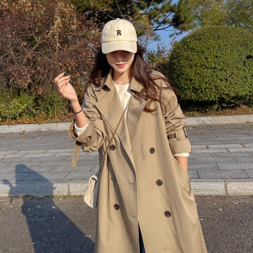 Spring khaki windbreaker jacket for women long over the knee this year's popular 2024 new style noble high-quality casual