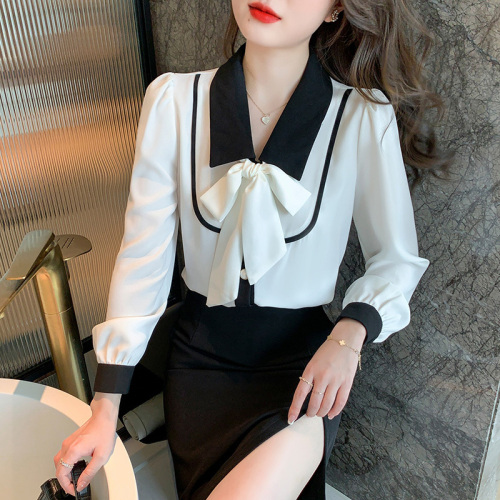 Actual shot of 2024 new fall style versatile and niche design spliced ​​long-sleeved shirts for women bottoming shirts